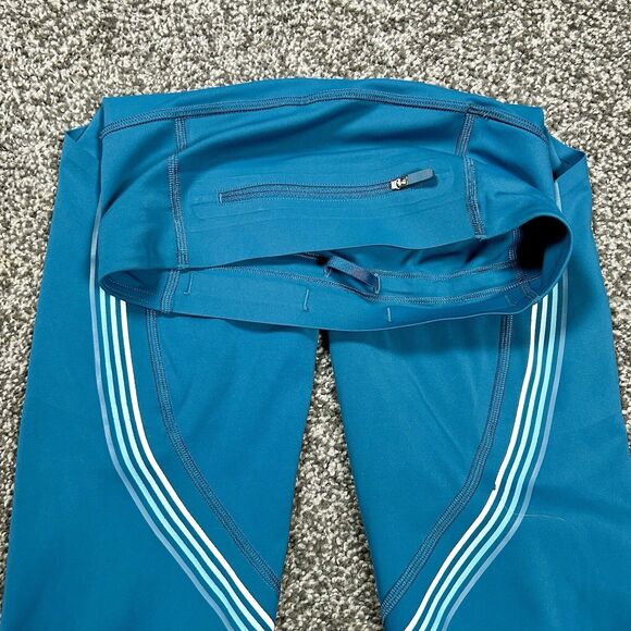 Lululemon Womens Speed Limit Leggings Size 4 Bermuda Teal Striped Length Altered - Picture 6 of 10
